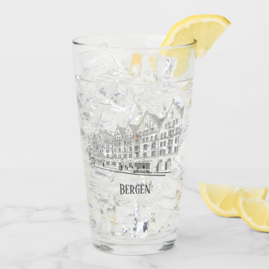 Bergen Norway Streetscape Beauful Line Drawing Glas (Achterkant ijs)