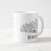 Bergen Norway Streetscape Beauful Line Drawing Grote Koffiekop (Voorkant rechts)