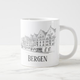 Bergen Norway Streetscape Beauful Line Drawing Grote Koffiekop