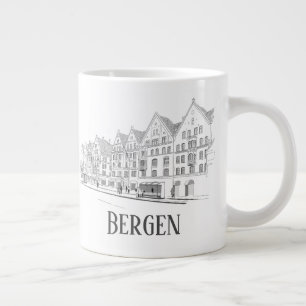 Bergen Norway Streetscape Beauful Line Drawing Grote Koffiekop