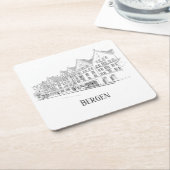 Bergen Norway Streetscape Beauful Line Drawing Kartonnen Onderzetters (Schuin)