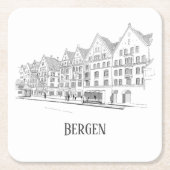Bergen Norway Streetscape Beauful Line Drawing Kartonnen Onderzetters (Voorkant)
