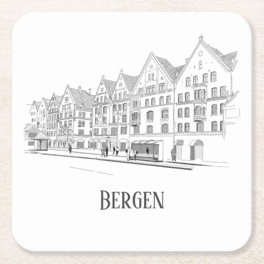Bergen Norway Streetscape Beauful Line Drawing Kartonnen Onderzetters (Voorkant)