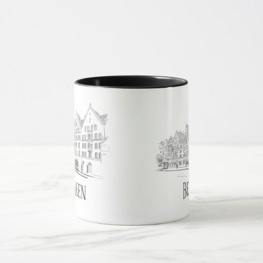 Bergen Norway Streetscape Beauful Line Drawing Mok (Midden)