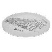 Bergen Norway Streetscape Beauful Line Drawing Snijplank (Hoek)