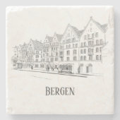 Bergen Norway Streetscape Beauful Line Drawing Stenen Onderzetter (Voorkant)
