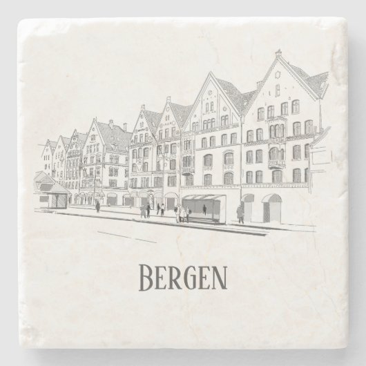 Bergen Norway Streetscape Beauful Line Drawing Stenen Onderzetter (Voorkant)