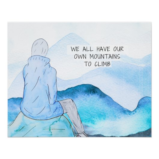 Bergen om te beklimmen Waterverf Art Print Perfect Poster (Voorkant)