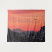 Bergen Oranje Zonsondergang Vogel in de Lucht Wandkleed (Voorkant (horizontaal))