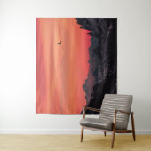 Bergen Oranje Zonsondergang Vogel in de Lucht Wandkleed (In situ)