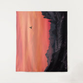 Bergen Oranje Zonsondergang Vogel in de Lucht Wandkleed (Voorkant)