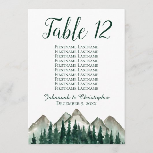 Bergen & pine-tabelkaart Grote (Voorkant)