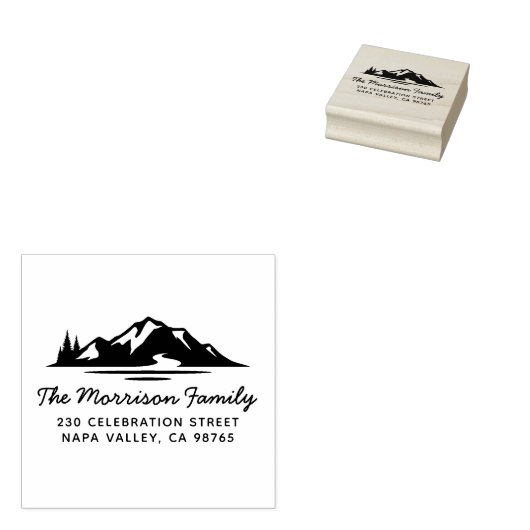 Bergen & Pine Trees Landscape Return Address Rubberstempel (Gestempeld)