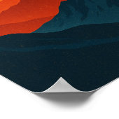 Bergen retro landschap illustratie rood blauw poster (Hoek)