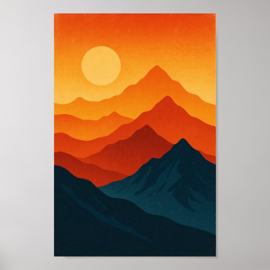 Bergen retro landschap illustratie rood blauw poster (Voorkant)