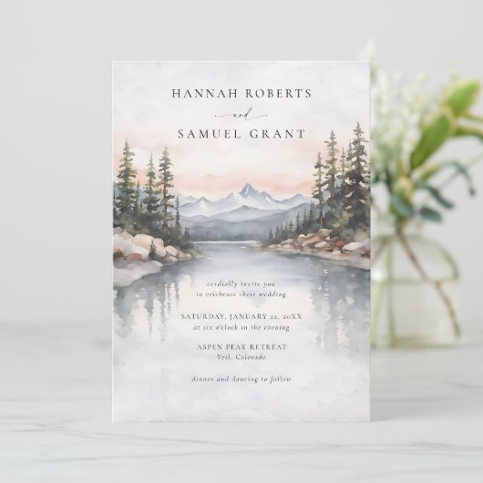 Bergen River Scene Rocky Ridge Romantische bruilof Kaart (Staand voorkant)