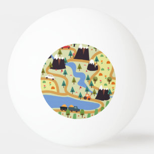 Bergen, rivieren, bos, auto patroon. pingpongbal