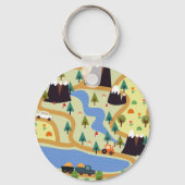 Bergen, rivieren, bos, auto patroon. sleutelhanger (Achterkant)