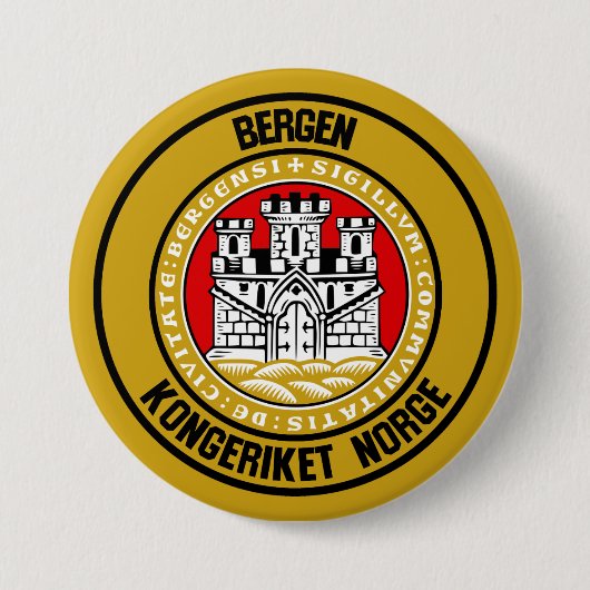 Bergen Round Emblem Ronde Button 7,6 Cm (Voorkant)