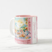 Bergen Roze Waterverf Ontbijt Schattigee Reizen Tweekleurige Koffiemok (Voorkant links)