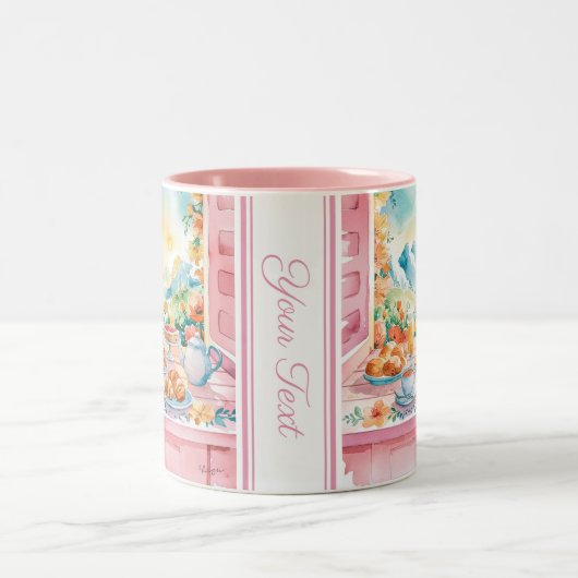 Bergen Roze Waterverf Ontbijt Schattigee Reizen Tweekleurige Koffiemok (Center)