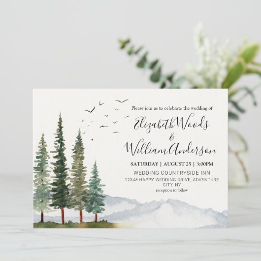 Bergen - Rustic Pine Forest Wedding Kaart (Staand voorkant)
