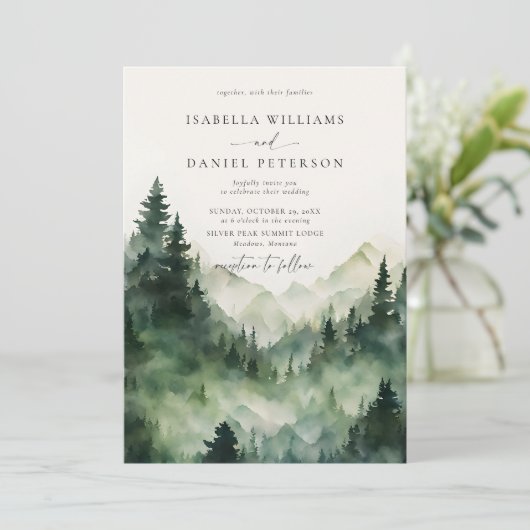 Bergen Scene Bos Rustieke Outdoor Wedding Kaart (Staand voorkant)