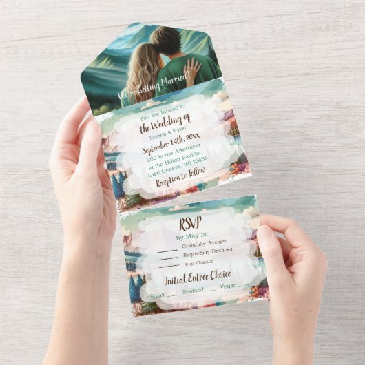  Bergen Scene Wedding All In One Uitnodiging (Afscheurbaar)