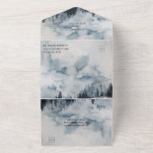 Bergen, sneeuw, bos, Cabin Wedding | All In One Uitnodiging (Buitenkant)