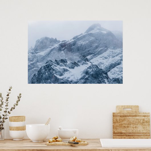 Bergen sneeuw en mist poster (Keuken)