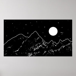 Bergen strekken zich uit van het landschap zwart-w poster