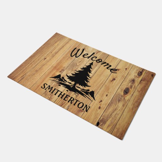Bergen Trees Rustic Wood Familienaam Deurmat (Schuin)