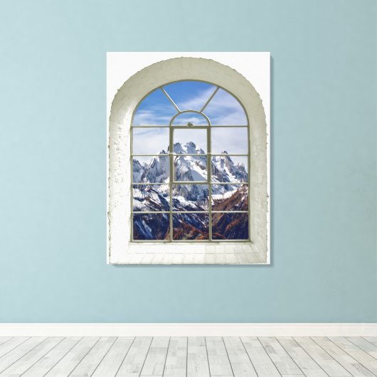 Bergen Uitzicht Kunstmatige Venster Canvas Afdruk (Insitu (Houten vloer))