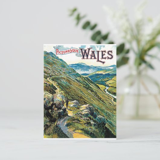 Bergen van Wales, uitzicht van het landschap, oldt Briefkaart (Staand voorkant)