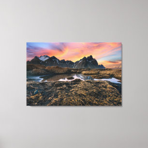 Bergen Vesturhorn Mountain IJsland Canvas Afdruk