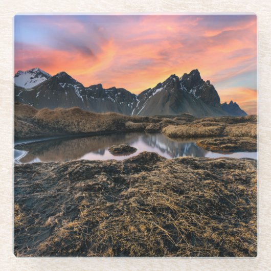 Bergen | Vesturhorn Mountain IJsland Glazen Onderzetter (Voorkant)