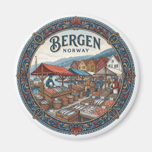 Bergen Vismarkt Traditionele Stalletjes Noorwegen Magneet