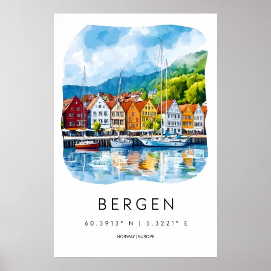 Bergen Watercolor 2 Poster (Voorkant)