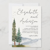 Bergen - Waterverf Rustic Pine Trees Wedding Kaart (Voorkant)