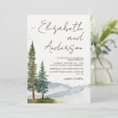 Bergen - Waterverf Rustic Pine Trees Wedding Kaart (Staand voorkant)