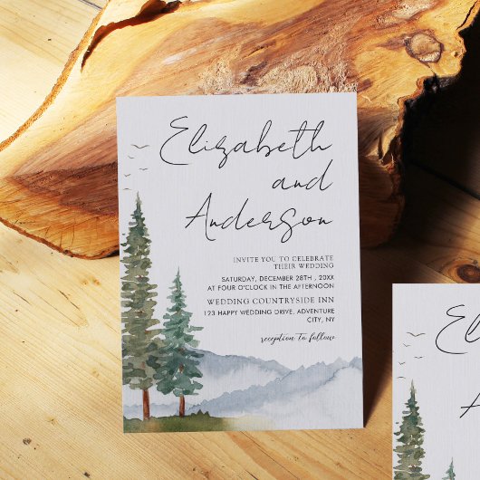 Bergen - Waterverf Rustic Pine Trees Wedding Kaart