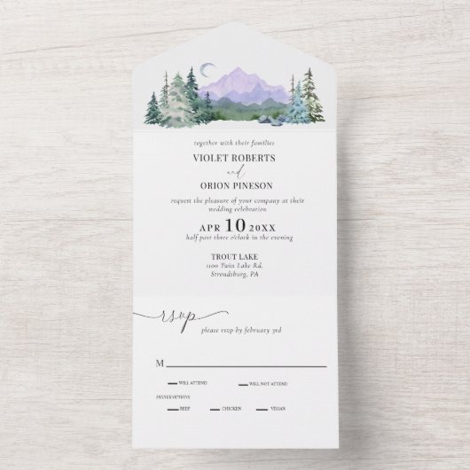 Bergen woestijn Rustic Wedding All In One Uitnodiging (Binnen)