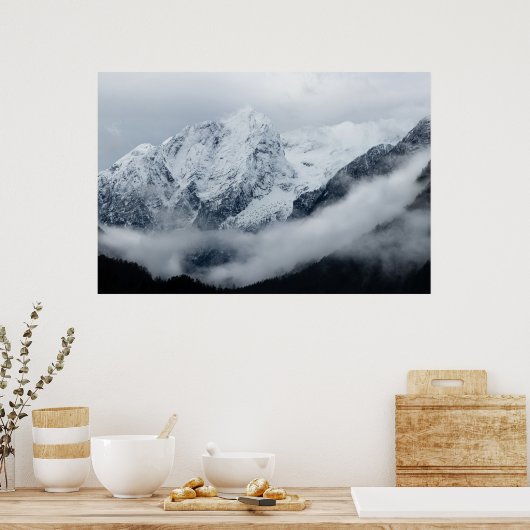 Bergen, wolken en mist poster (Keuken)