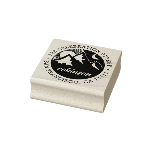 Bergen, zon & maan | Achternaam Retouradres Rubberstempel (Stempel)