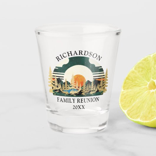 Bergen Zonsondergang Groen Aangepast Kamp Gezinsre Shot Glas (Voorkant)