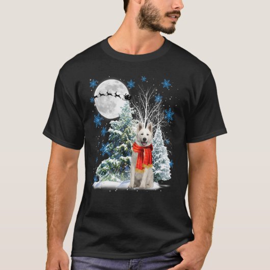 Berger Blanc Suisse onder moonlight Snow - Kerstmi T-shirt (Voorkant)