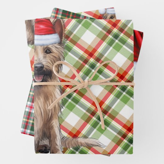 Berger Picard Christmas Dog Holiday Plaid Inpakpapier Vel (In situ)
