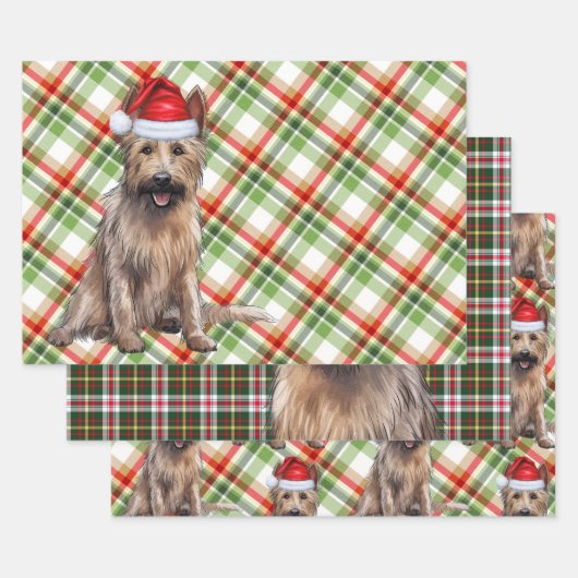 Berger Picard Christmas Dog Holiday Plaid Inpakpapier Vel (Set)