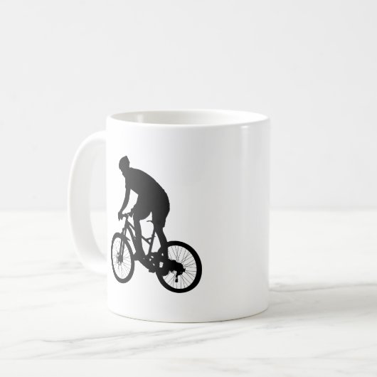 Bergfietsensilhouet - Kies achtergrondkleur Koffiemok (Voorkant links)