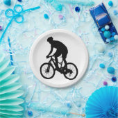 Bergfietsensilhouet - Kies achtergrondkleur Papieren Bordje (Feest)